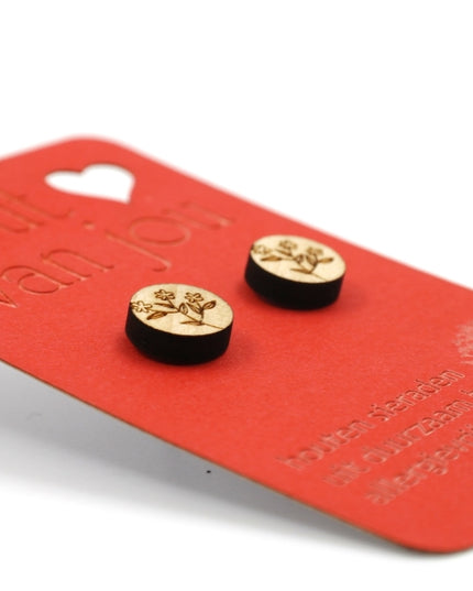 Houten oorbellen - Weidebloem