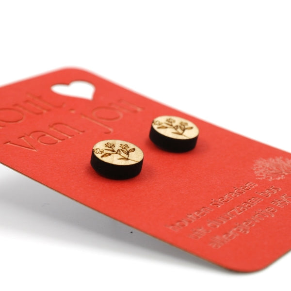 Houten oorbellen - Weidebloem