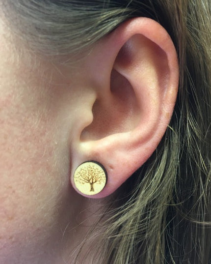Houten oorbellen - Boom