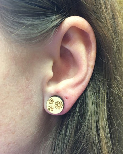 Houten oorbellen - 3 bloemen