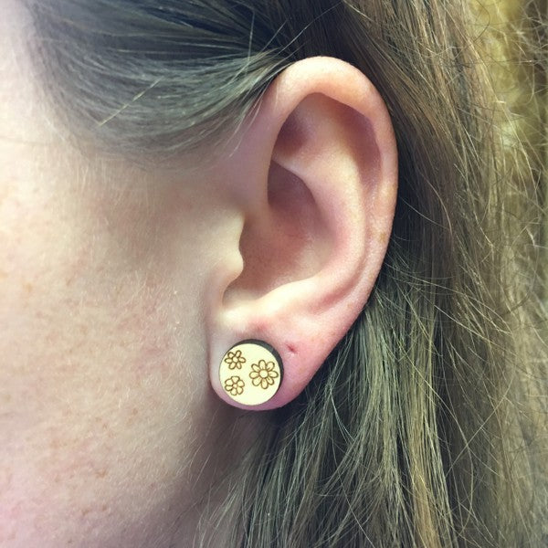 Houten oorbellen - 3 bloemen