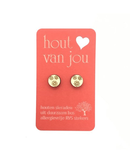 Houten oorbellen - 3 bloemen