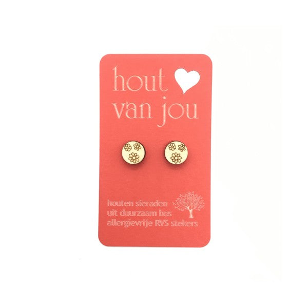 Houten oorbellen - 3 bloemen