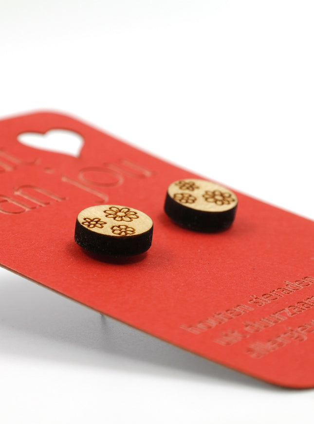 Houten oorbellen - 3 bloemen