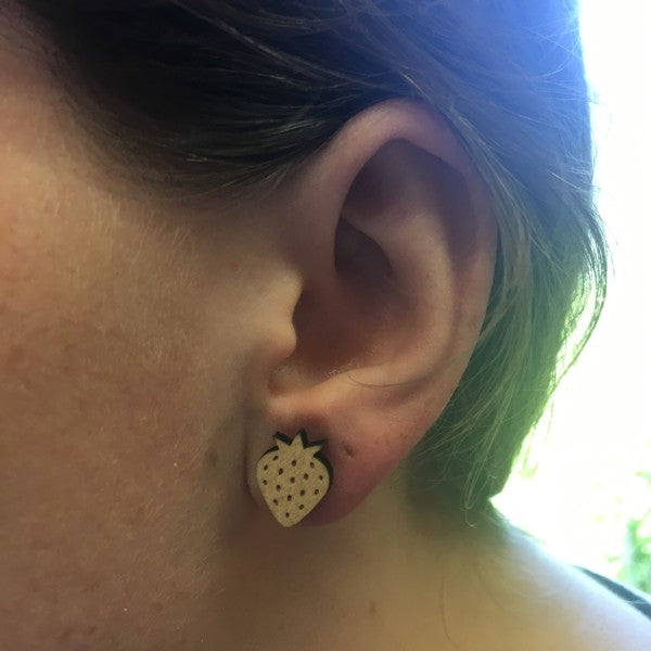 Houten oorbellen - Aardbei