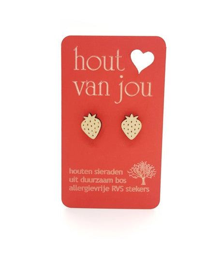 Houten oorbellen - Aardbei