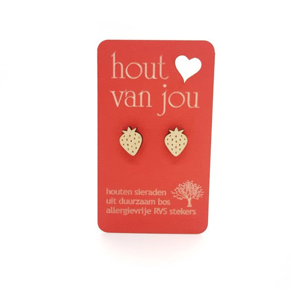 Houten oorbellen - Aardbei