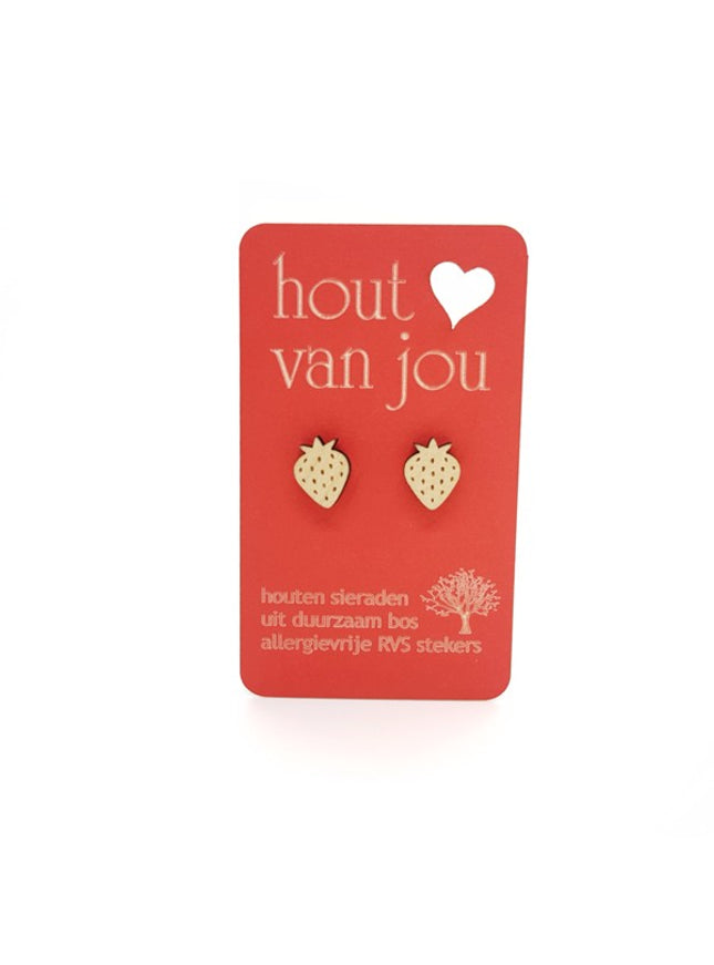Boucles d'oreilles en bois - Fraise