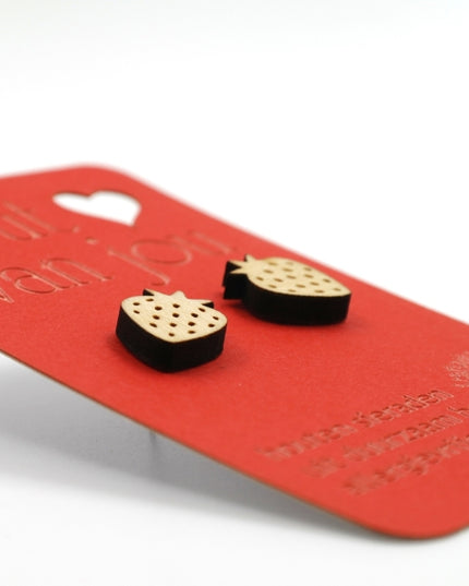 Houten oorbellen - Aardbei