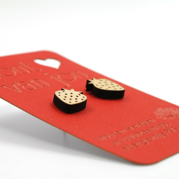 Houten oorbellen - Aardbei