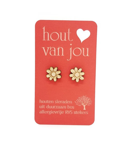 Houten oorbellen - Bloem