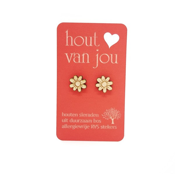 Houten oorbellen - Bloem