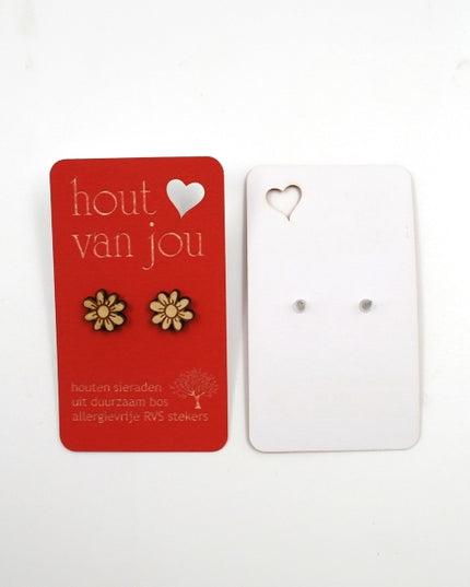 Houten oorbellen - Bloem