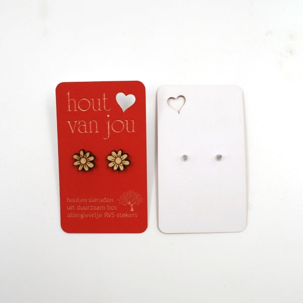 Houten oorbellen - Bloem