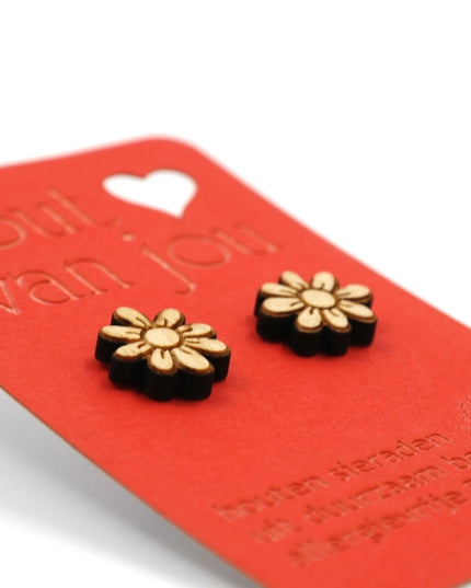 Houten oorbellen - Bloem