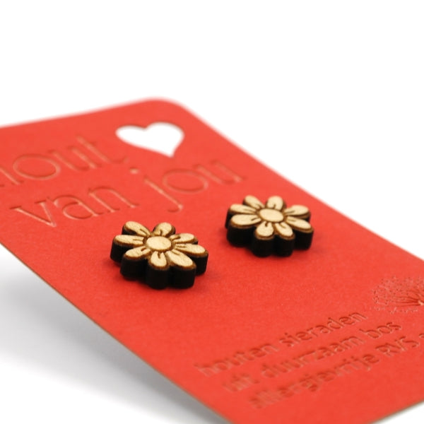 Houten oorbellen - Bloem