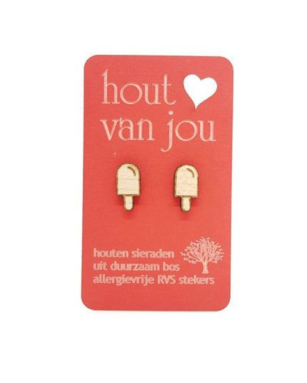 Houten oorbellen - Ijsje