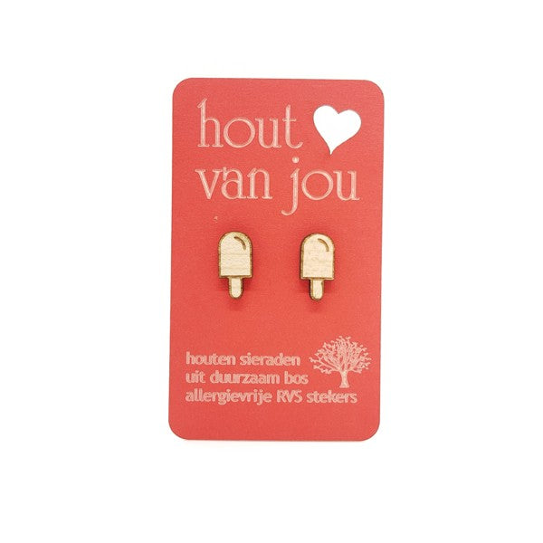 Houten oorbellen - Ijsje