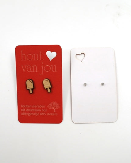 Houten oorbellen - Ijsje