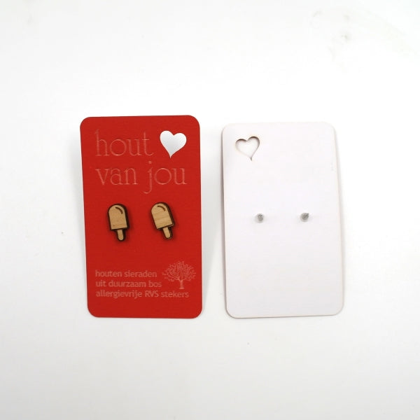 Houten oorbellen - Ijsje