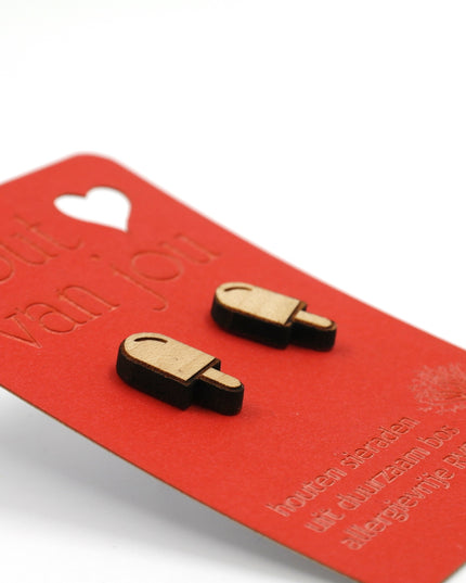 Houten oorbellen - Ijsje