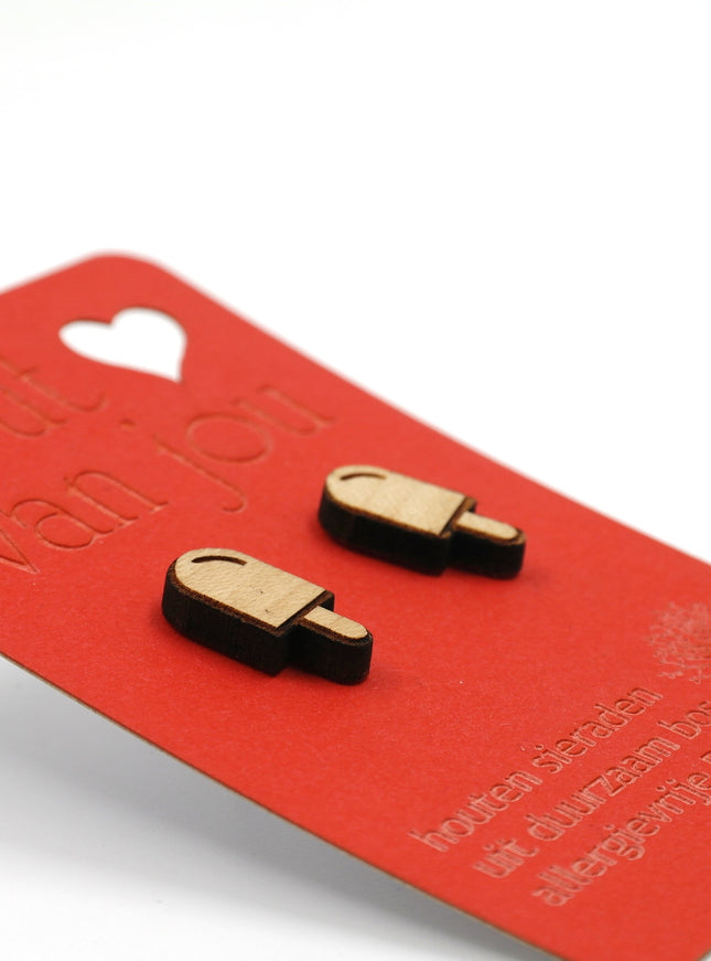 Houten oorbellen - Ijsje