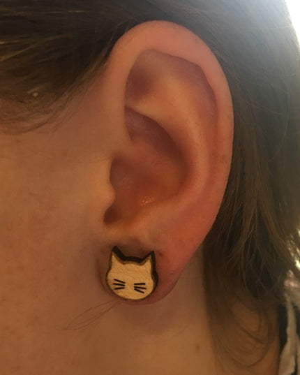 Houten oorbellen - Poes