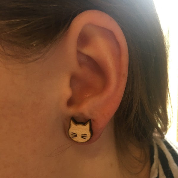 Houten oorbellen - Poes