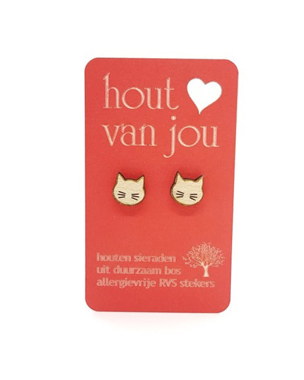 Houten oorbellen - Poes