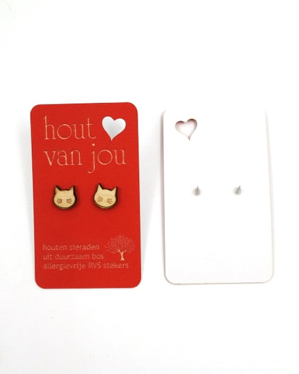 Houten oorbellen - Poes