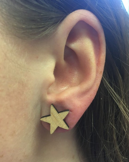 Houten oorbellen - Ster en maan