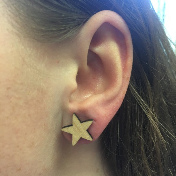 Houten oorbellen - Ster en maan