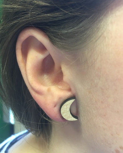 Houten oorbellen - Ster en maan