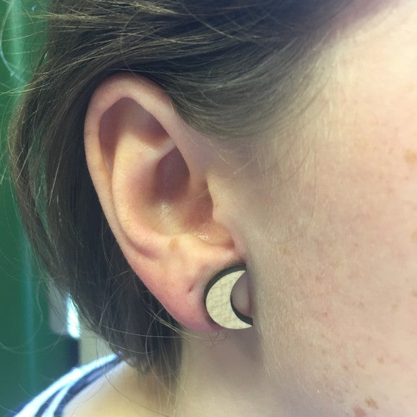 Houten oorbellen - Ster en maan