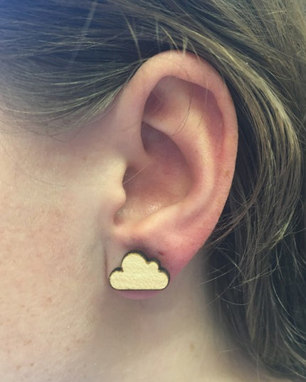 Houten oorbellen - Wolk