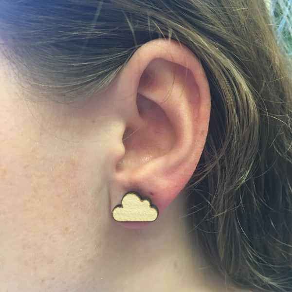 Houten oorbellen - Wolk