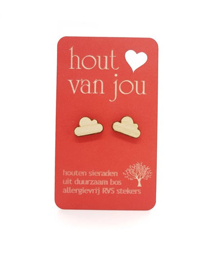 Houten oorbellen - Wolk