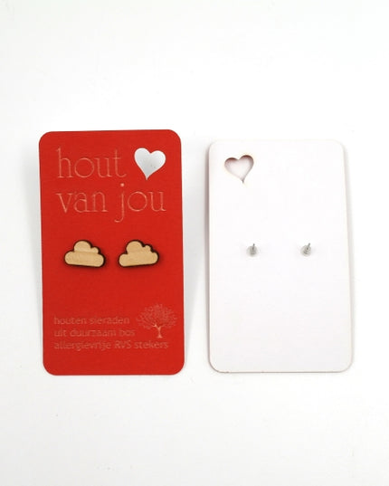 Houten oorbellen - Wolk