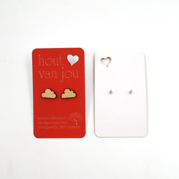 Houten oorbellen - Wolk