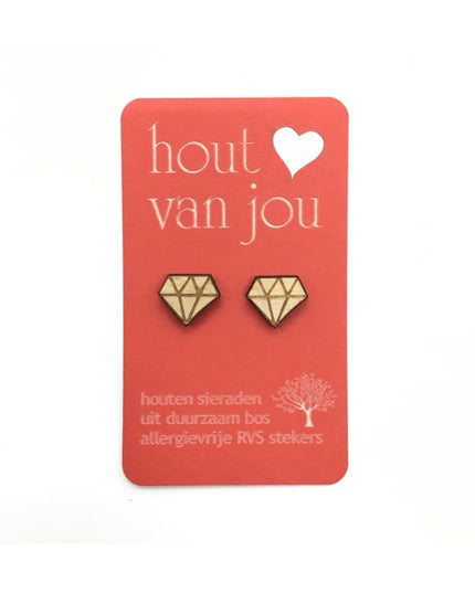 Houten oorbellen - Diamant 2