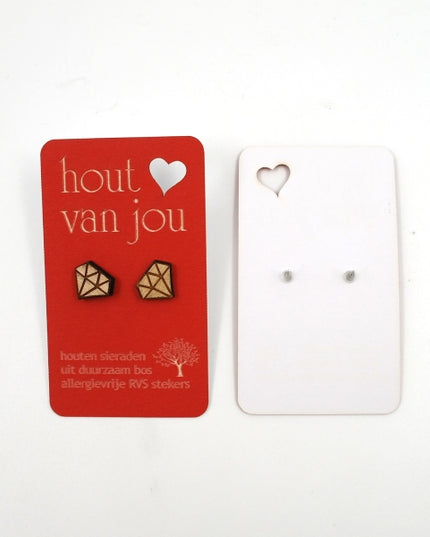 Houten oorbellen - Diamant 2