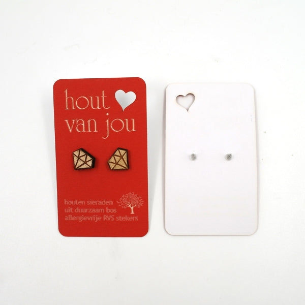 Houten oorbellen - Diamant 2