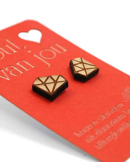 Houten oorbellen - Diamant 2
