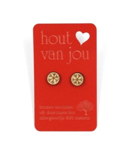 Houten oorbellen - Sneeuwvlokjes