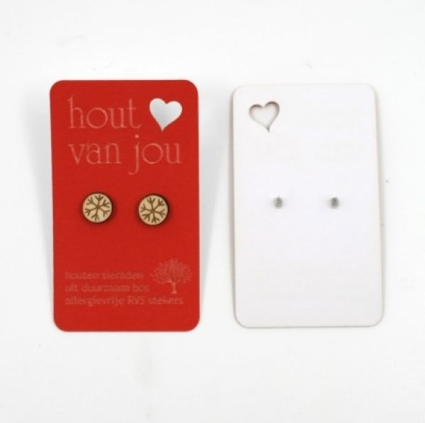 Houten oorbellen - Sneeuwvlokjes