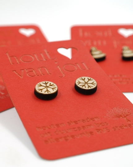 Houten oorbellen - Mix van 12 - Kerst