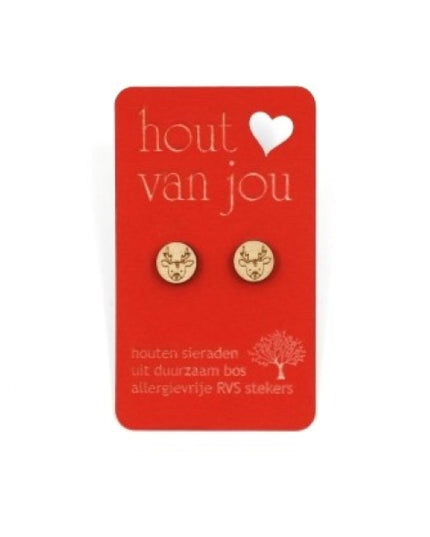 Houten oorbellen - Hertjes