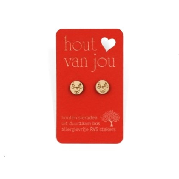 Houten oorbellen - Hertjes