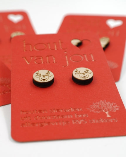 Houten oorbellen - Mix van 12 - Kerst