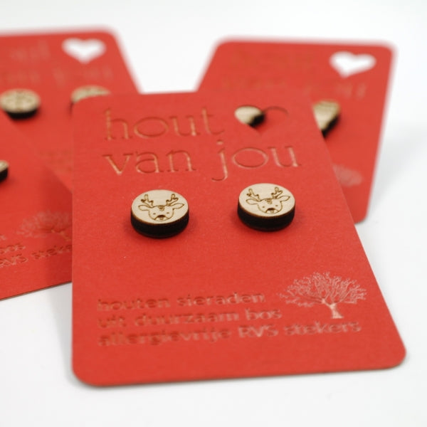 Houten oorbellen - Mix van 12 - Kerst